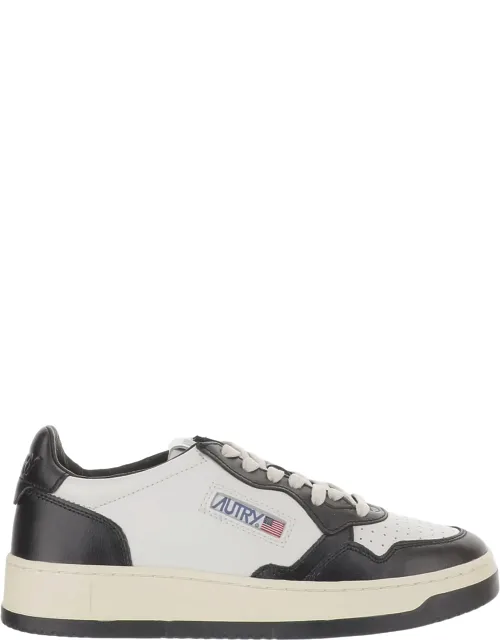 Low-top Leather Sneakers With Panel Design And Logo Accents