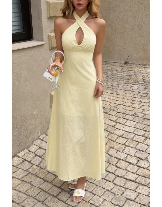 Halter Cross Neck Backless Full Dress