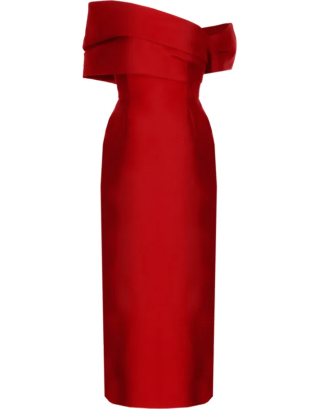 Mirla Midaxi Dress With Off-shoulder Design And Rear Vent