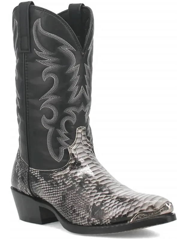 Monty Snake Print Pointed Toe Pull On Cowboy Boots
