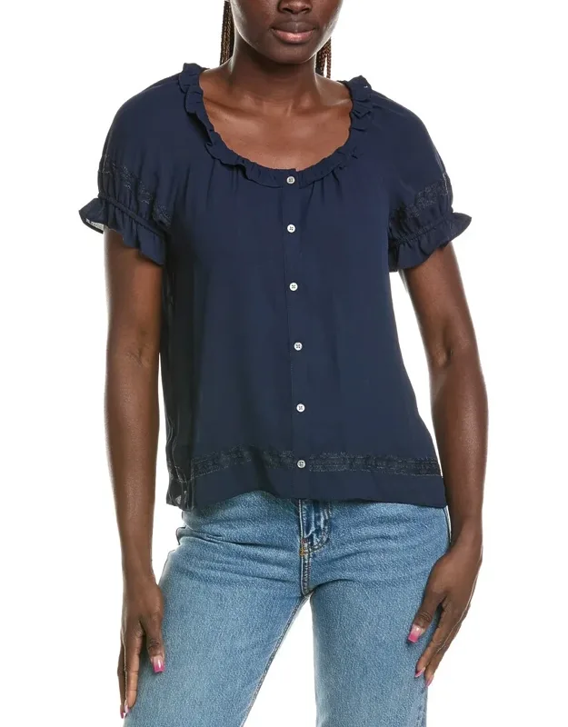 Wide Ruffle Button Front Shirt