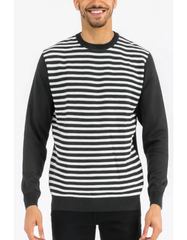 _knitted Round Neck Striped Sweater - Soft, Breathable, And Lightweight_