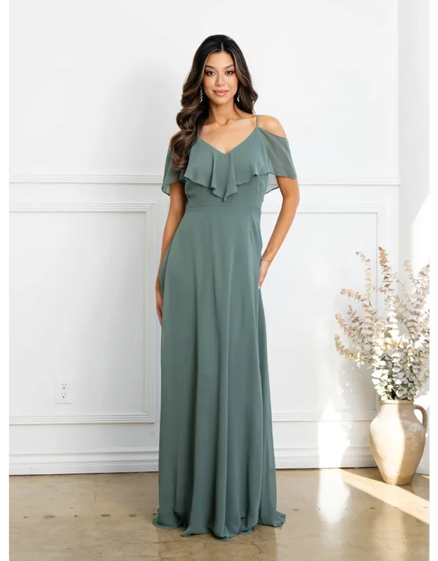 Cold Shoulder Ruffle Chiffon Dress