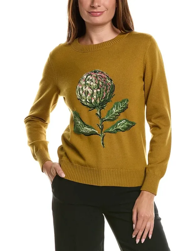 Artichoke Embroidered Jacquard Wool-blend Sweater