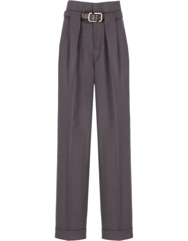 Straight-leg Trousers With Lapel Cuffs And Built-in Belt