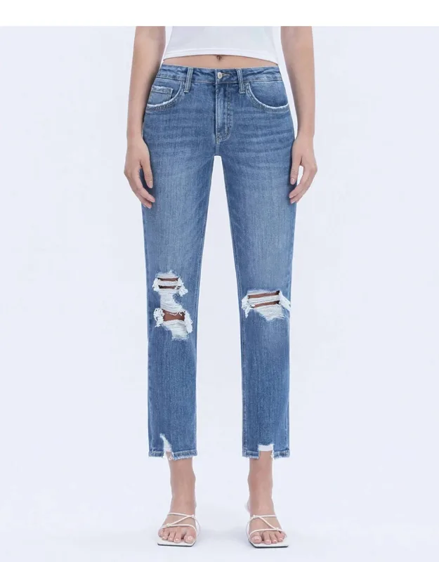 High Rise Boyfriend Distressed Jeans