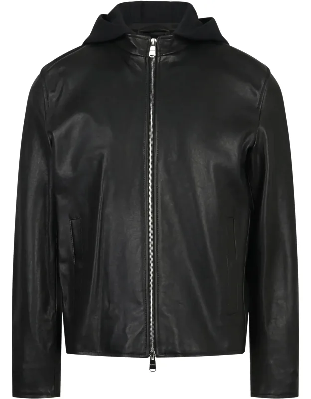 Hooded Biker Jacket With Zip Fastening And Minimalist Design