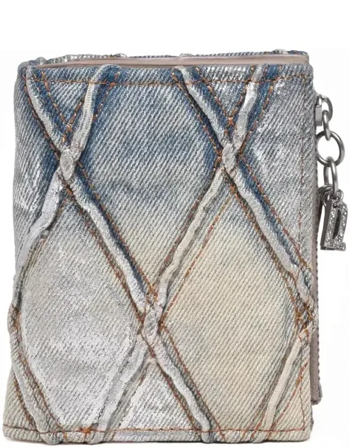 Textured Denim Wallet With Quilted Design