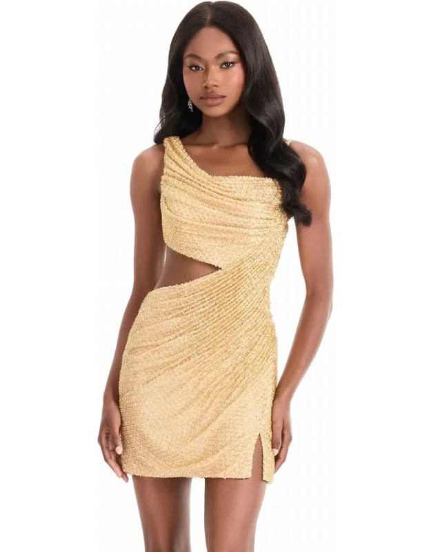 One Shoulder Rutched Mini Dress