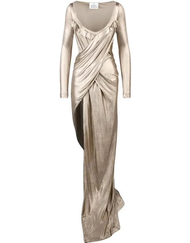 Asymmetric Draped Long Dress