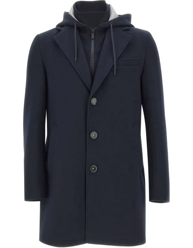 Wool Coat With Removable Bib And Adjustable Hood