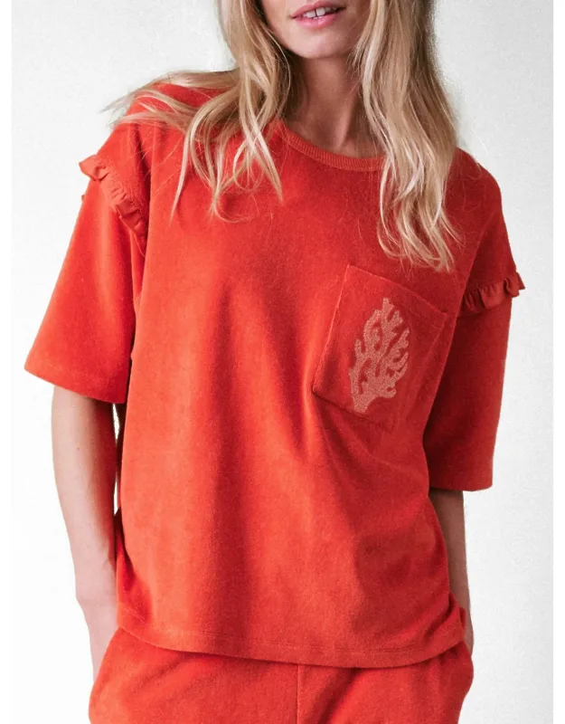 Towelling Terry Frill Short Sleeve Top