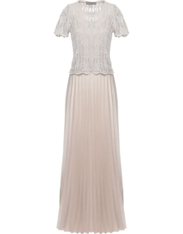 Viscose Midi Dress With Knit Sequin Top And Pleated Satin Skirt