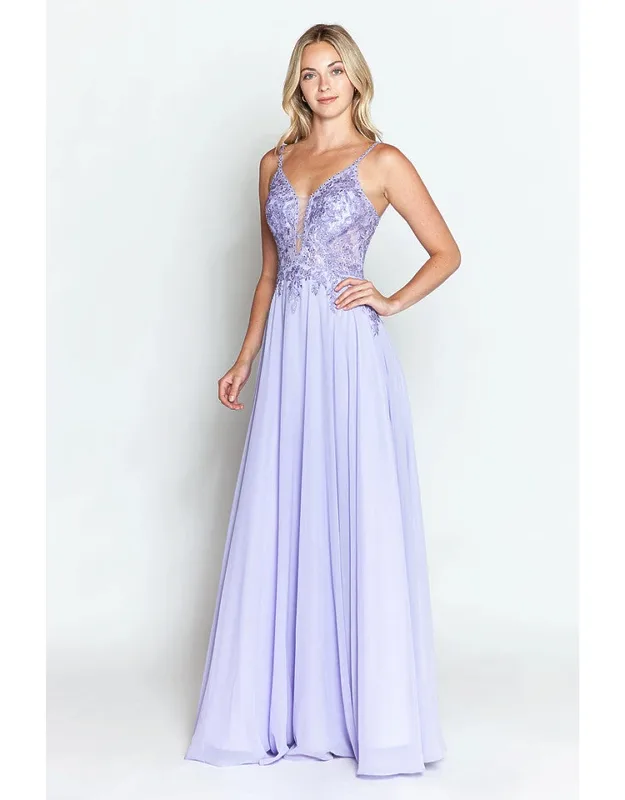 Lace Appliqué Spaghetti Strap A-line Gown