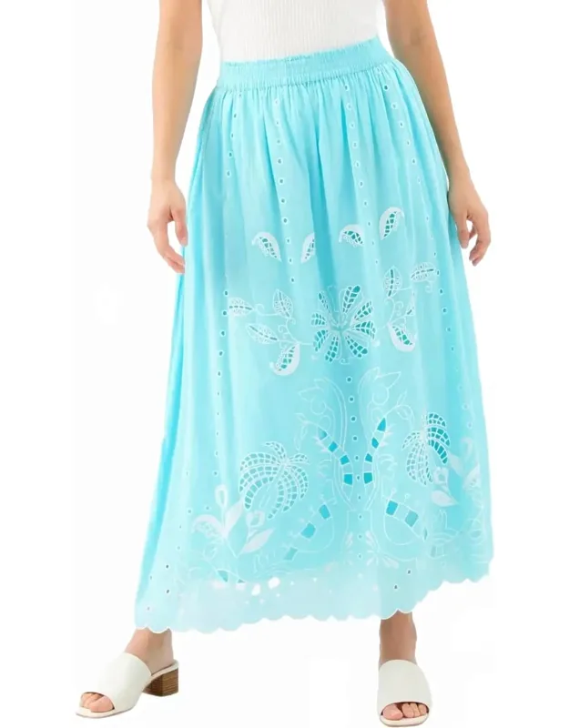 Cut-out Embroidery Midi Skirt