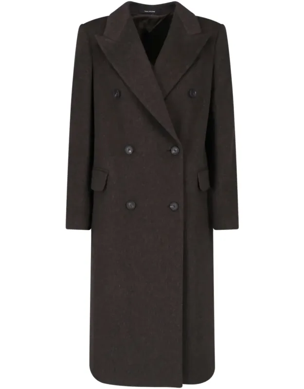 Double-breasted Virgin Wool Coat With Notched Lapel And Elegant Belt