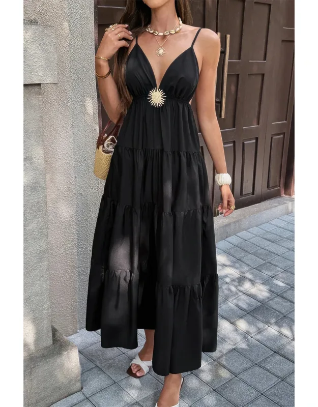 High Waist Sleeveless Open Back Dress