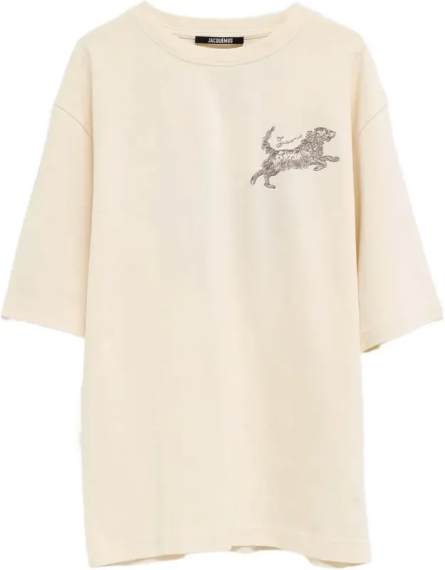 Loose-fitting Short-sleeved T-shirt With Embroidered Dog Design