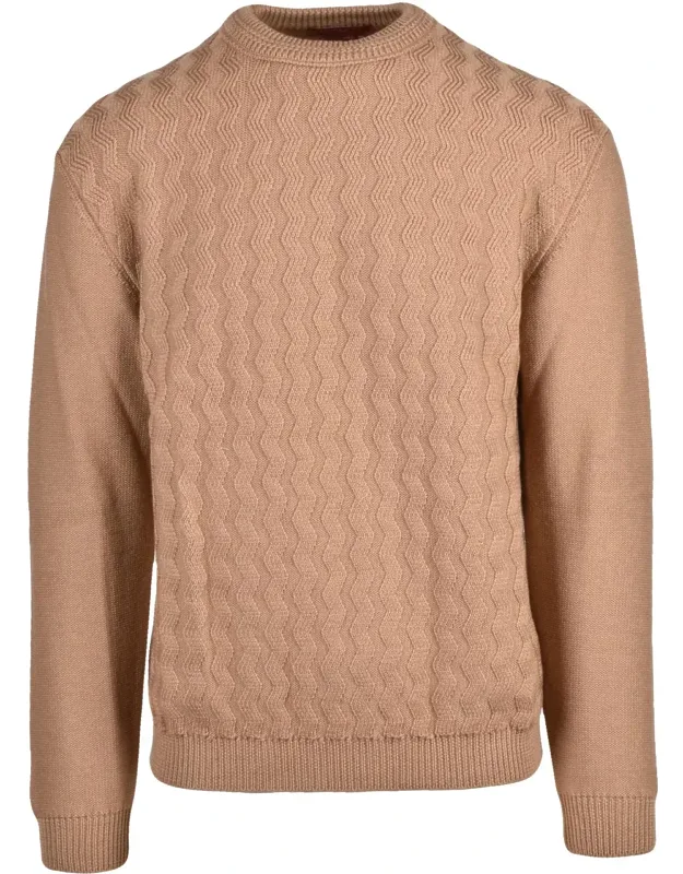 Textured Zigzag Knit Crewneck Sweater