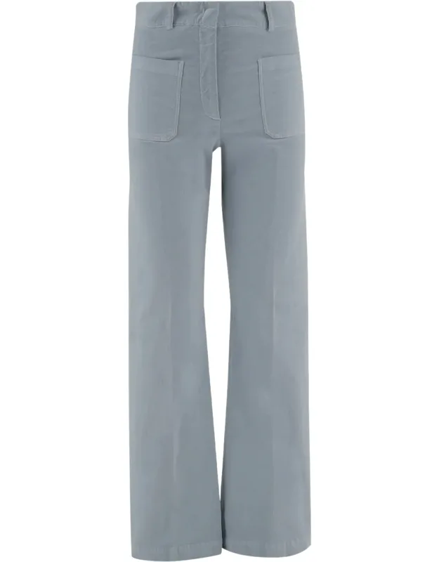 Light Blue Stretch Cotton Velvet Flared Pants