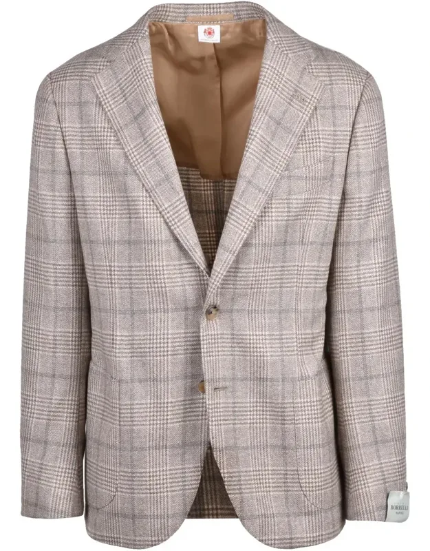 Rounded Wool Cashmere Jacket With Notch Lapels And Checkered Pattern