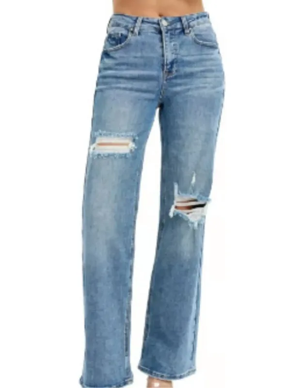 High Rise Wide Leg Distressed Jeans