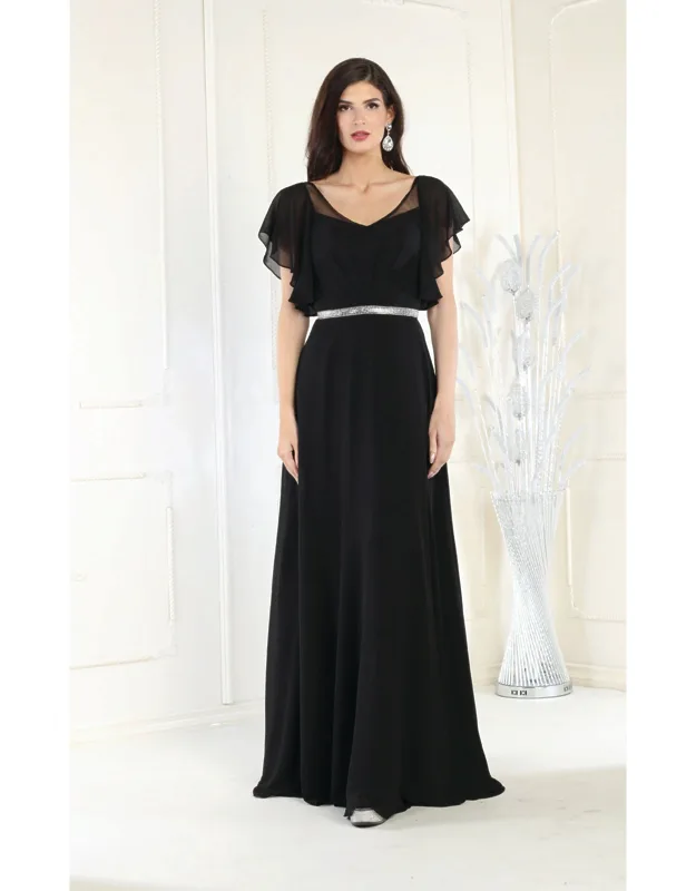 V-neck Bell Sleeve Chiffon A-line Dress