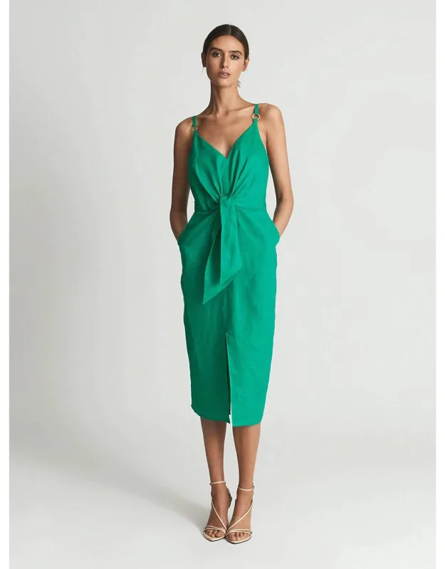 Tie Front Linen Blend Midi Dress