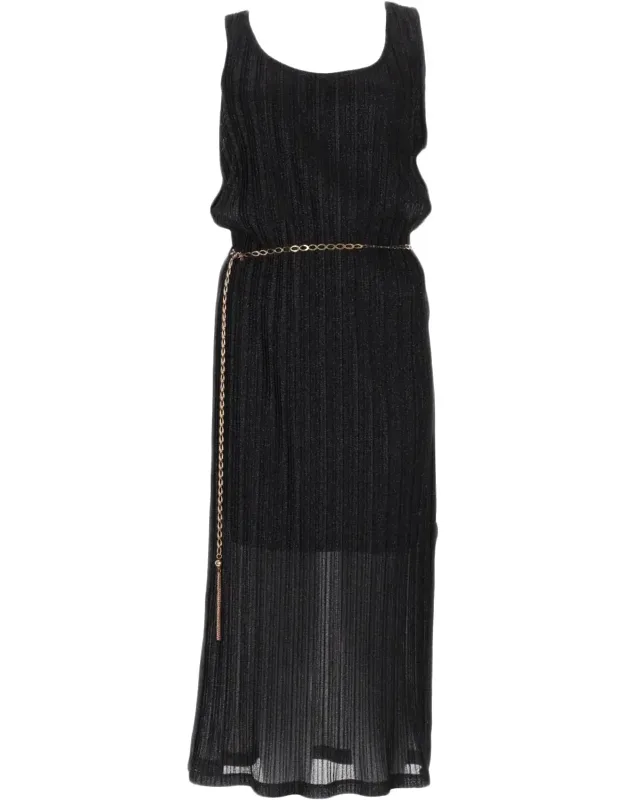 Sleeveless Midi Dress With Sheer Pleated Overlay