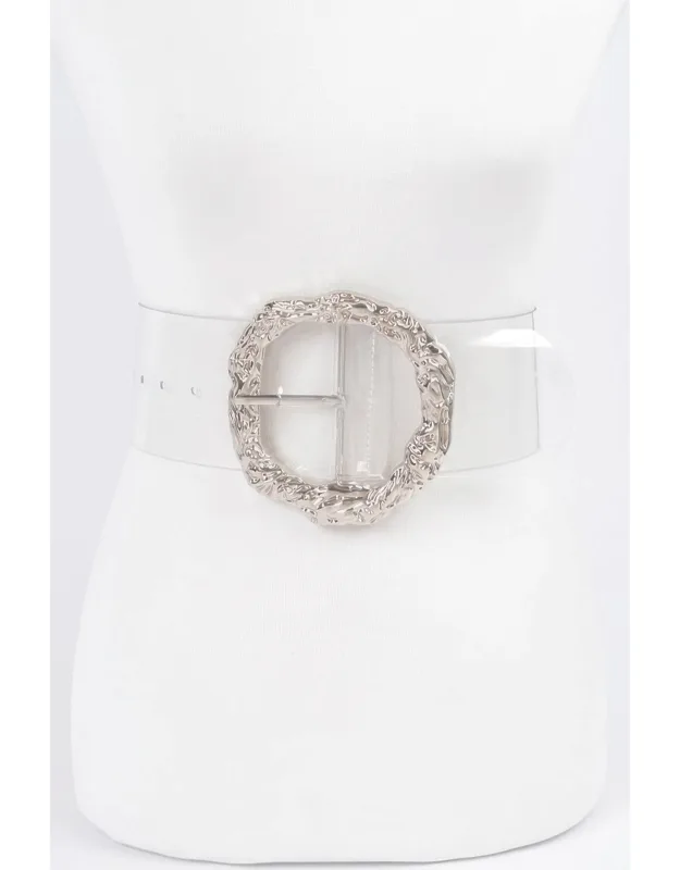 Big Vintage Round Metal Buckle Clear Belt - Oversized Vintage-style Round Metal Buckle, Wide Transparent Strap