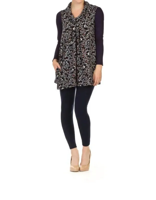 Floral Bird Print Cowl Neck Sleeveless Dress