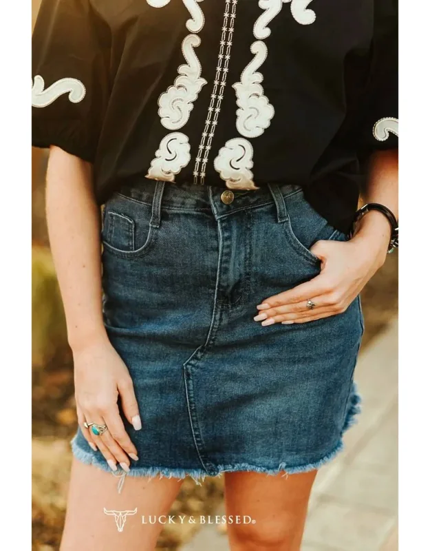 High-rise Raw Hem Denim Mini Skirt