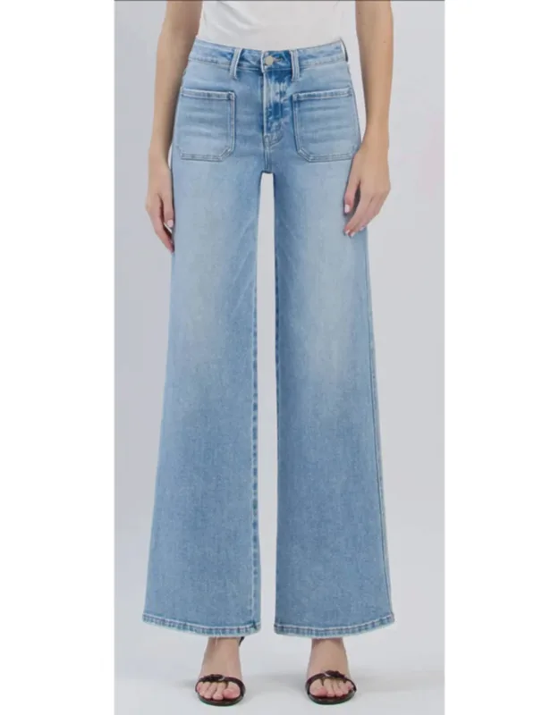 High Rise Patch Pocket Wide Leg Jeans