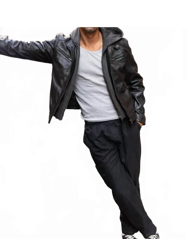Biko Uf Leather Jacket With Removable Zip-out Hood And Hidden Pockets