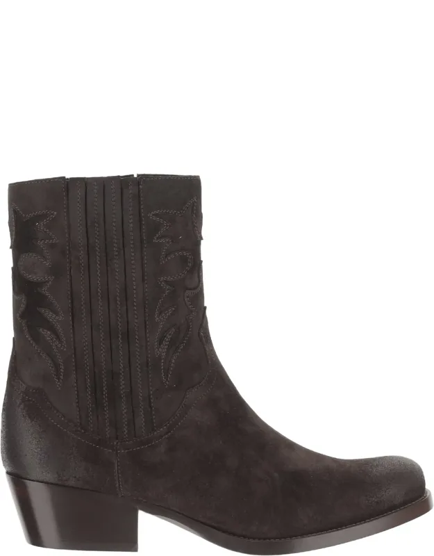 Suede Ankle Boots With Pointed Toe And Decorative Stitching