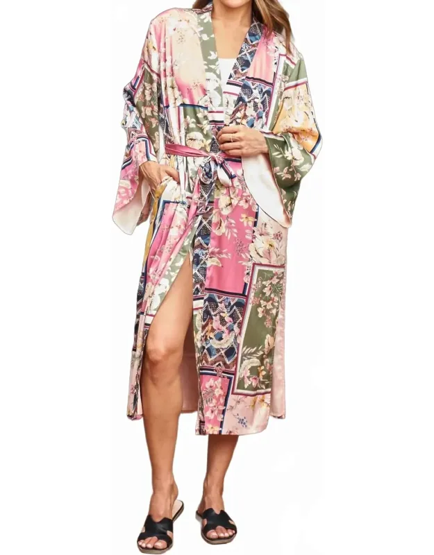 Print Duster With Self-tie Belt