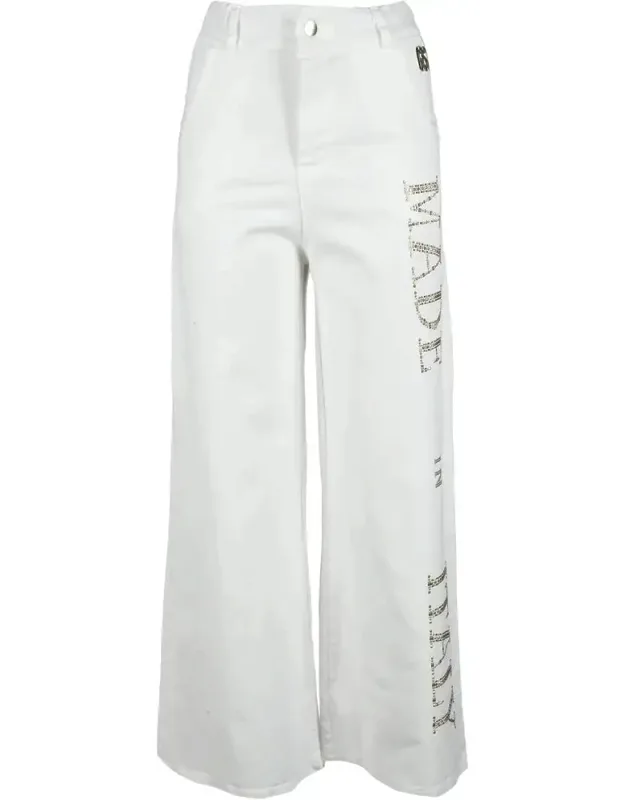 Cropped Wide-leg Trousers With Emblazoned Detail