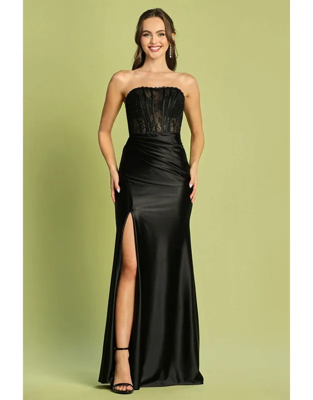 Pleated Lace Corset Prom Dress