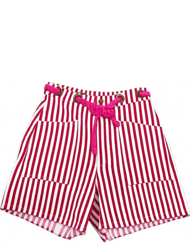 High Rise Striped Denim Shorts