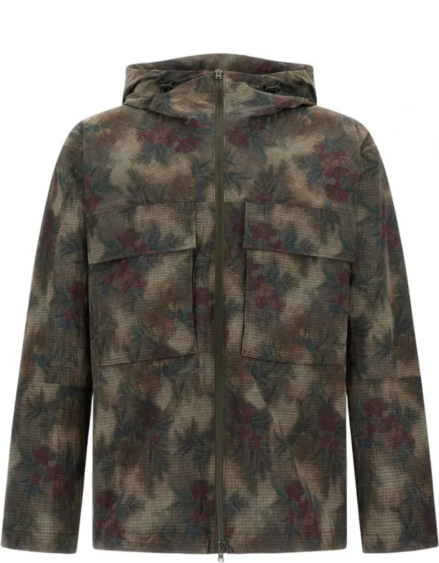 Tropical Pattern Ripstop Nylon Parka