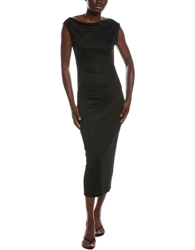 Off Shoulder Ruched Waist Midi Dress