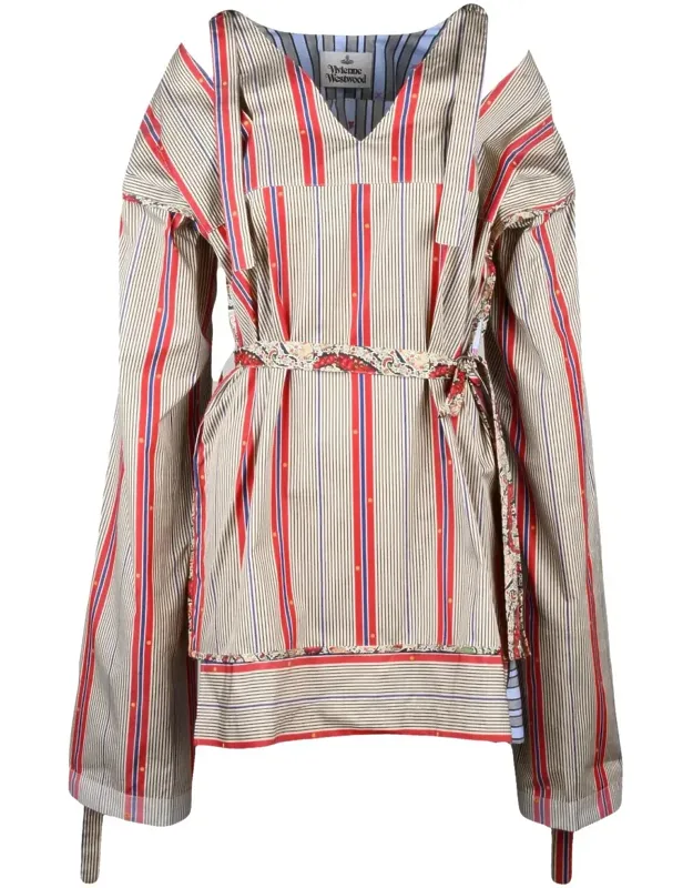 Vertical Stripe Mini Dress With Adjustable Sleeves And Tailored Waist