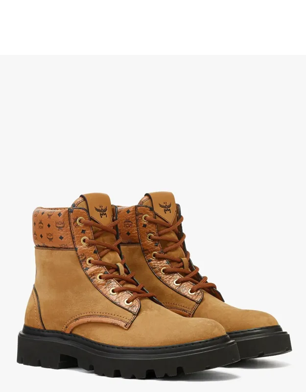 Ankle Boots In Nubuck And Monogram Print Leather