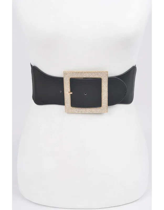 Rhinestone Buckle Elastic Belt - Stretch Design For Comfort And Flexibility