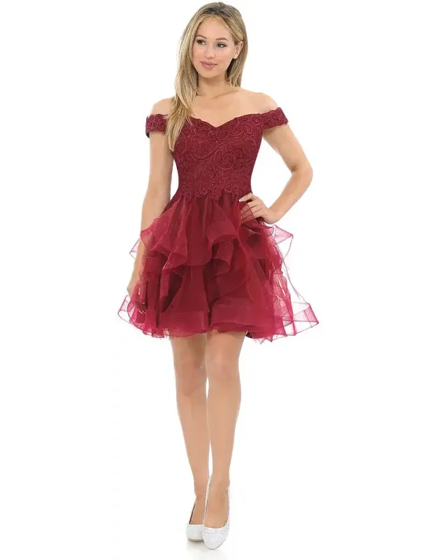 Off-shoulder Sweetheart Lace Bodice Dress With Layered Tulle Skirt For Parties