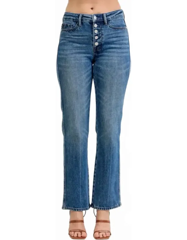 Mid Rise Slim Straight Rigid Magic Button-fly Jeans