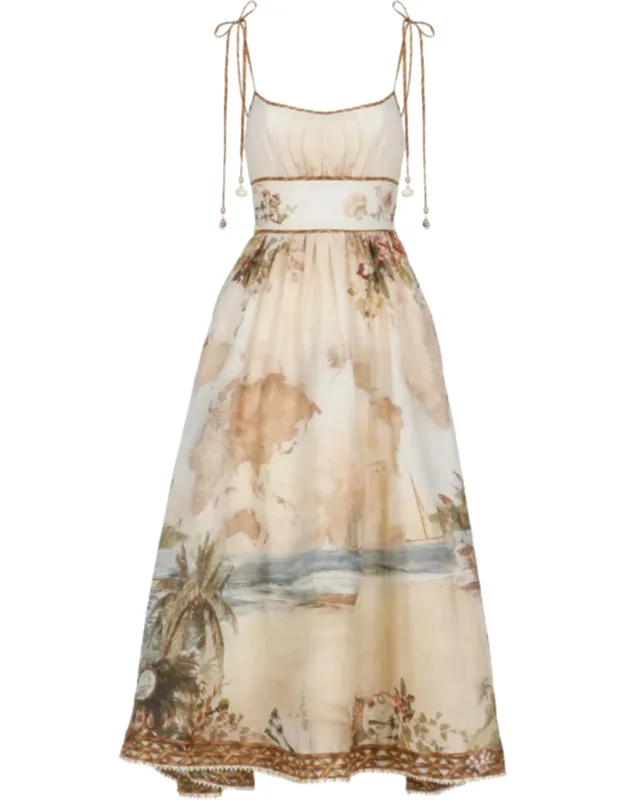Island Map Print Midi Dress