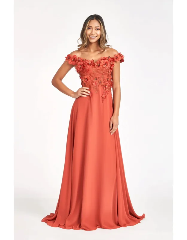 Floral Off The Shoulder Corset Formal Dress
