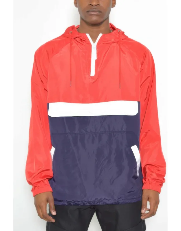 Color Block Anorak Jacket Pullover With Quarter-zip Front And Lightweight Layer