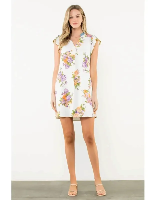 Floral Flutter Sleeve Mini Dress